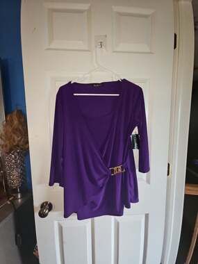 Candid Soul Purple Wrap Top with Gold Buckle Embellishment